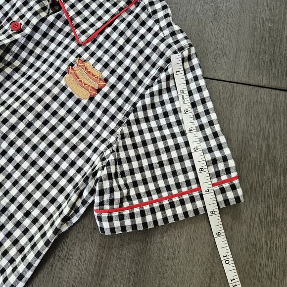 Vtg Lemon Grass Black Gingham Plaid Embroidered Picnic Button-Up Shirt Novelty S - Picture 5 of 12